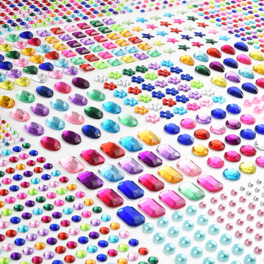 QUEENTI 2102pcs Gems Stickers, Self Adhesive Gems for Crafts Bling Rhinestones for Crafts, Assorted Shapes Jewels Rhinestones Stickers, Muticolor