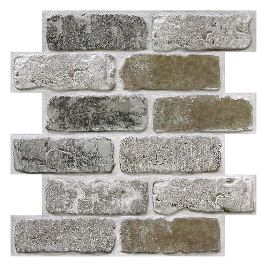 COMSTICKC 3D Faux Brick Peel and Stick Wall Covering,10 Pcs 12"X12" Not Real Brick, Small Brick Size Thin PVC Self Adhesive Wall Tiles, Paintable Decorative Tiles, Vintage Brown Gray