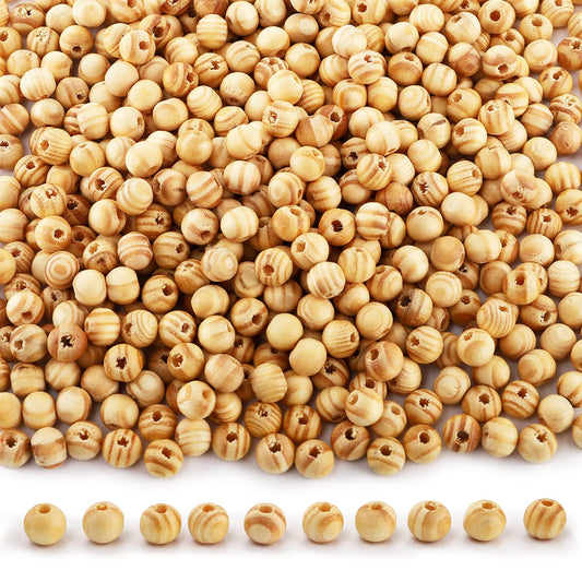 Foraineam 1000pcs Natural Wooden Beads, 8mm Round Polished Loose Beads for DIY Handmade Craft Macrame Bracelet Necklace Jewelry Making