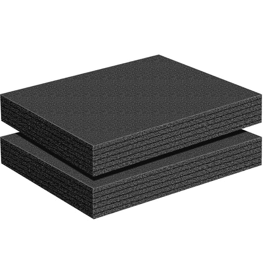 Treela 2 Pcs Customizable Polyethylene Foam Sheets 16x12x2" Black Thick Cuttable Foam Padding Inserts for Cases, Polyethylene Block Sheet for Packing Toolbox Storage and Craft Pad