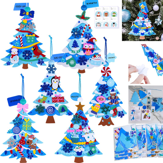 Winlyn 24 Sets Winter Decorations DIY 3D Pine Tree Ornaments Christmas Craft Kits Foam Tree with Festive Snowflake Foam Stickers for Kids Holiday Seasonal Gift Home Classroom Activities Party Favors