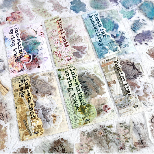 Vintage Aesthetic Stickers for Junk Journaling Supplies, 120Pcs Decorative Blending Ink Series Background, Dual Materials Transparent PET and Washi Stickers for Scrapbooking, Collage, Crafts Arts