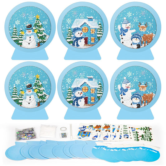 Cinrobiye 12 Set Winter Glitter Snow Globe Craft Kit Christmas DIY Hanging Stickers Ornament Craft Kit for Xmas Tree Decorations Classroom Home Holiday Party Favors Supplies (Winter)
