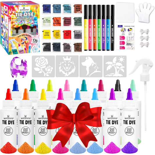 16-Color Tie Dye Kit for Kids & Adults – Includes Fabric Markers, Pre-Filled Dye Bottles, Refills, Stencils, Mini Doll & Nozzle – Non Toxic Permanent Fabric Dye Art Set, Easy DIY Art - Create Fun