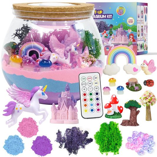 lonfypeng Unicorn Terrarium Crafts Kit for Kids-LED Night Light Up & Remote Unicorn Birthday Gifts Toys for Girls Ages5 6 7 8 9 10 Year Old-Christmas Gifts for Girls