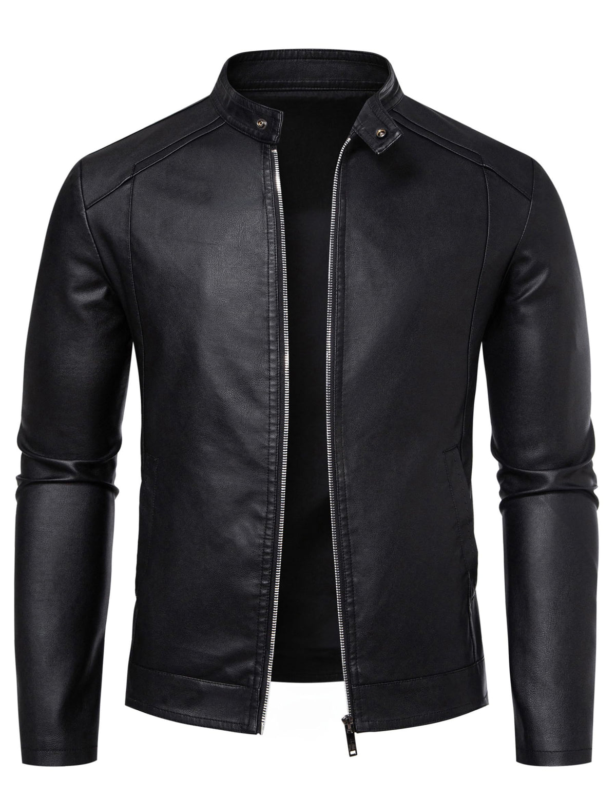 Zbrandy Mens Leather Jacket Faux Leather Motorcycle Jackets Stand Collar Biker Coat Outwear Black L