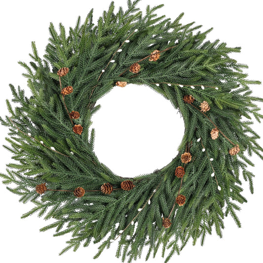 Artgar 26 Inch Pine Wreath - Christmas Wreaths for Front Door - Real Touch Pine Wreath with Pinecones Berries - Large Artificial Green Wreaths for Home Wall Window Porch Farmhouse Outdoor Xmas Decor