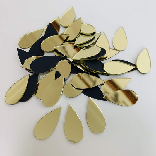 NUORUI 150pcs 1" x 1/2" Teardorp Mirrors Small Mosaic Mirror Tiles for Craft Projects (Yellow Gold)