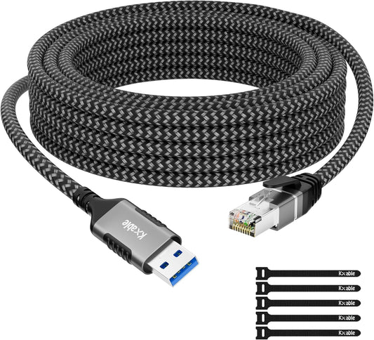 20 3.0 RJ45 5 USB to Ethernet Cable FT, USB A Male to Male Cord, Directly Connected, Aluminum Portable Gigabit LAN