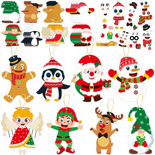 chiazllta 384 Pcs Christmas Craft Kits Christmas DIY Sticker Game Craft Ornament Make Your Own Reindeer Santa Snowman Elf Art Craft Projects for Home Activities, 48 Sets in Total