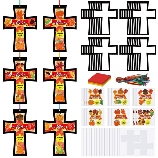 Chiisong 24 Sets Fall Blessings Crafts Kit DIY Tissue Paper Sign Crafts for Back to School Fall Harvest Thanksgiving Religious Christian Party Fun Home Actives