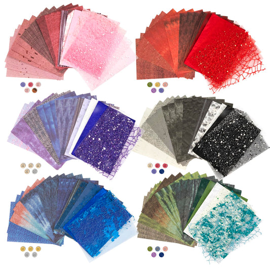 132 Sheets Textured Scrapbook Paper and Mesh Fabric Assorted Set, 6 Pack Mixed Special Paper for Scrapbooking Planner Bullet Junk Journal Supplies 5.5x4 Inch
