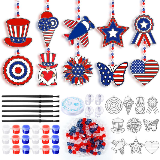 WinnerWhy 30 Sets 4th of July Crafts Bulk, Patriotic 250th Anniversary Stained Glass Sun Catcher Art Kits for Memorial Day Home Party Project Activities Hanging Ornaments