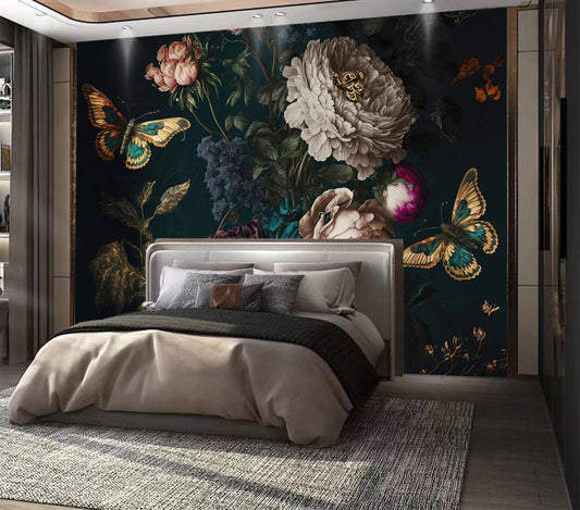 NIUONENIU Large Butterfly Flower Self-Adhesive Wallpaper Wall Decals, Suitable for Bedroom Accent Walls and Living Rooms