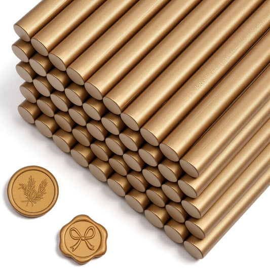 HANLANXUE 50 Pcs Gold Sealing Wax Sticks, Wax Seal Sticks for Wax Seal Stamp, Glue Gun Sealing Wax Sticks for Wedding Invitations, Letter, Envelope, Christmas, Cards and Crafts (Antique Gold)