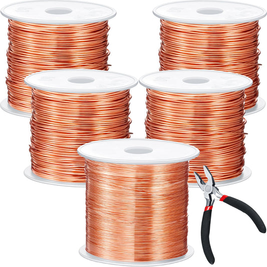 Funrous 5 Rolls 5 Size Jewelry Wire 18, 20, 22, 24, 26 Gauge Copper Wire Kit Jewelry Beading Bendable Craft Metal for Making Crafts, Sculpting with a Pliers(Copper)