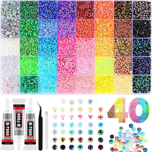 Bedazzling Kit 32000Pcs 3mm Flatback Rhinestones，40 Colors Jelly Resin Gems with 3Pcs B7000 Jewelry Glue for Clothes Crafts Shoes Decor NAI (40 Colors)