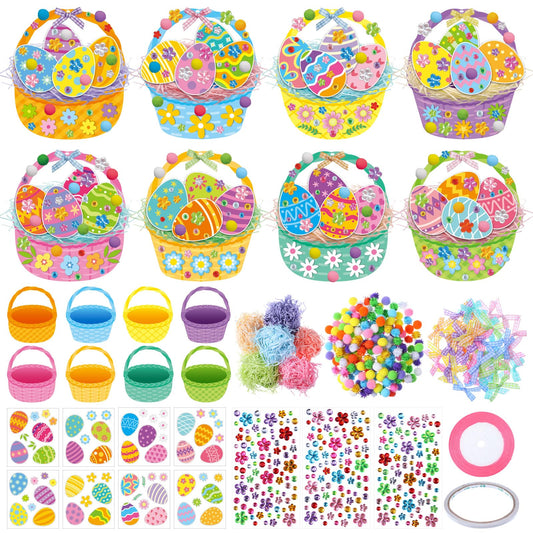 Funrous 48 Sets Easter Crafts Kit Easter Basket Egg Paper Crafts DIY Make Your Own Basket Hanging Ornaments Decorations with Pompoms Diamond Stickers Spring Classroom Activity Arts Gifts Party Favors