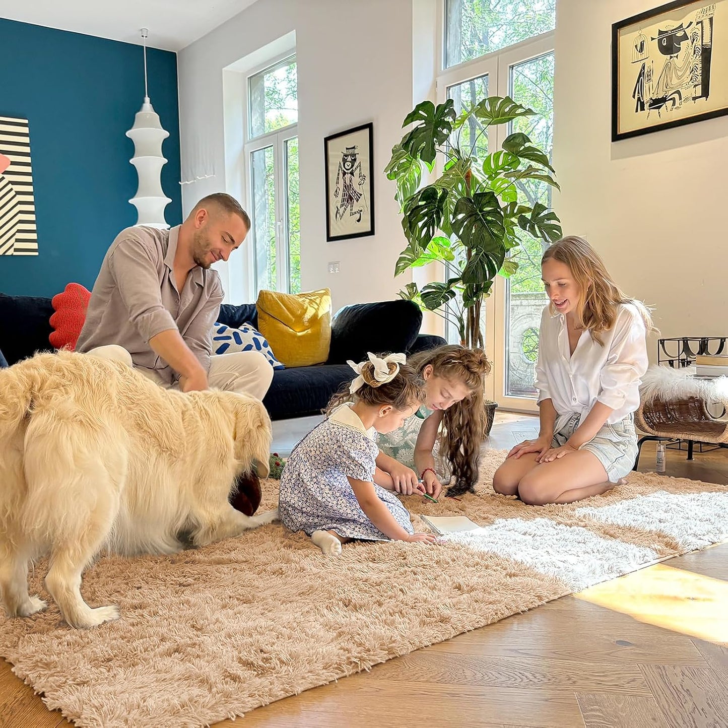 OLANLY Large Area Rug - Soft Fluffy Shaggy Indoor Carpet for Living Room & Bedroom | 8x10, Beige