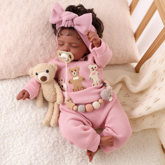 BABESIDE Reborn Baby Dolls Black Girl - 20 Inch Soft Body Realistic Baby Doll Handmade Real Life Baby Dolls with Clothes and Toy Gift for Kids Age 3+