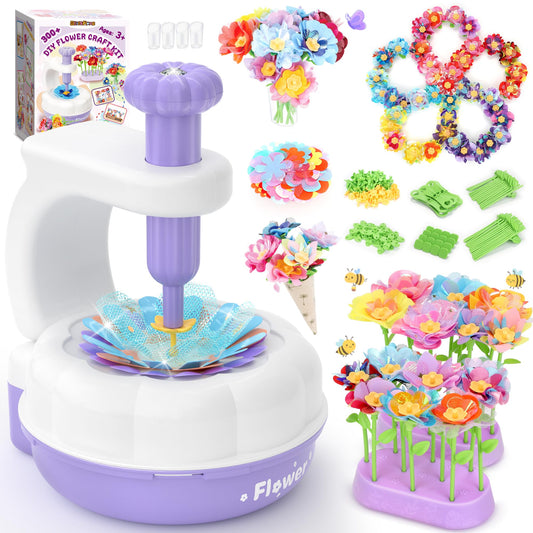 GirlsHome 300+PCS Fabric Flower Bouquets Toys, DIY Flower Making Kit for Kids, Reusable Arts and Crafts for Kids, 2 Gameplays STEM Educational Preschool Toy, Birthday Gifts for 3 4 5 6 7 8+ Years Old