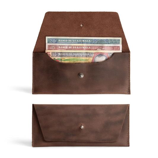 Hide & Drink, Long Utility Pouch, Stylish Wallet for Carrying and Storing Cash, Clutch Bag, Full Grain Leather, Handmade, Bourbon Brown