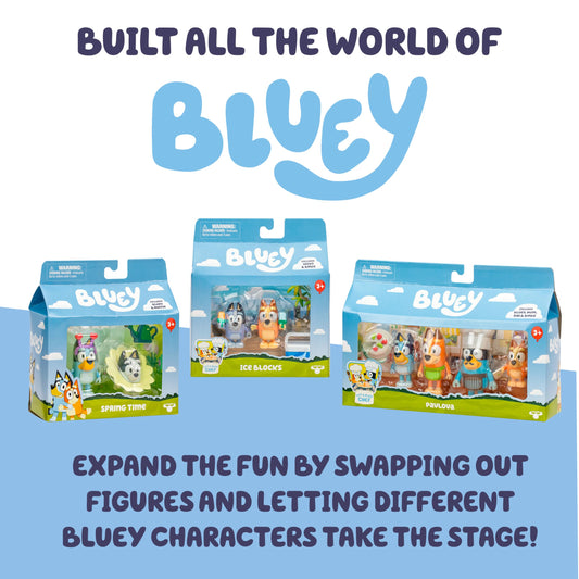 Bluey Baby Race Toy Figurines Pack of 2, Articulated Character Toys with Chilli, and Baby in Cradle Accessory, Small Action Figures Ages 3+