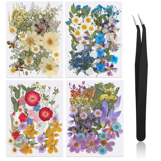 Nuanchu 200 Pcs Pressed Flowers Bulk Dried Flower for Craft Resin Mold Bookmark Scrapbooking Nail Cake White Orange Natural Pressed Dried Floral with Tweezer DIY Gift(Vivid Color,Colorful Style)