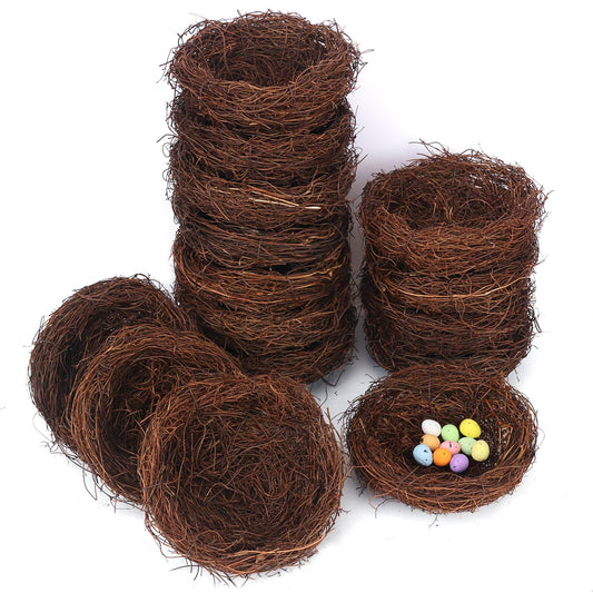 Geytetqi 15 PCS 5.9 Inch Artificial Bird Nest for Crafts, Handicraft Rattan Bird's Nest, Small Bird Nest, Bird Nest Decorating Kit for Holiday, Table, Garden, DIY Terrarium Decor