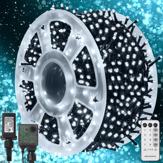 WATERGLIDE 1000 LED Christmas String Lights - 328 FT Green Wire Fairy Lights with Remote & 8 Modes | Waterproof for Outdoor Holiday Decor