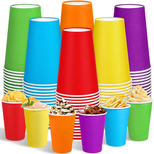 Kochorie 100 Pack 12 Ounce Disposable Rainbow Paper Cups, Colorful Party Cups, Drinking Birthday Cups for Holiday Party Supplies DIY Crafts, 6 Colors