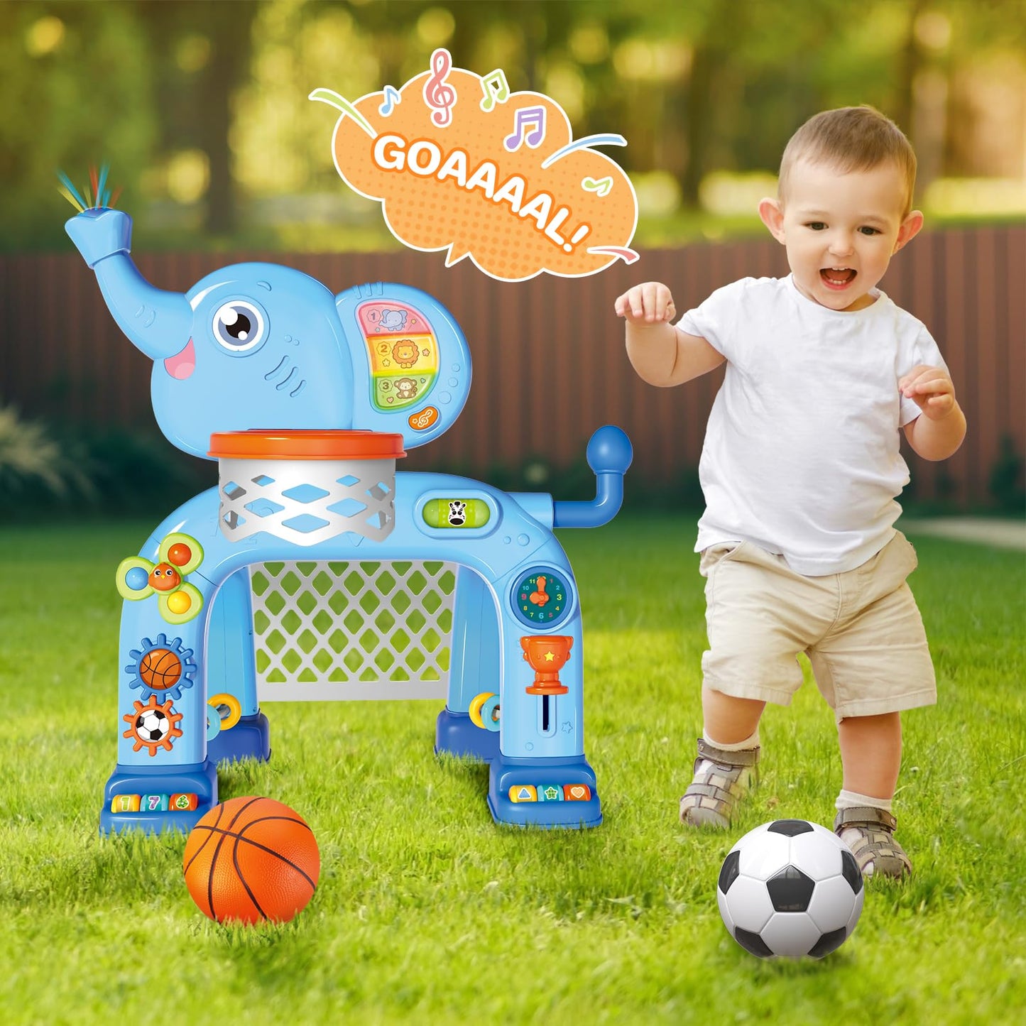 SpringFlower Toddler Basketball Hoop & Soccer Goal Activity Center Toys with Light & Music,Elephant Toddlers Musical Toys Gift, Baby & Toddlers Christmas Birthday Gift for 1 2 3 Year Old Boys & Girls