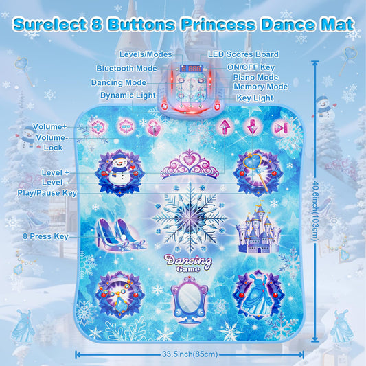 Surelect Dance Mat for 3-12 Year Old Girls, Frozen Toys Electronic Dance Pad with 8 Button & Wireless Bluetooth, Music Game Birthday for Kids Ages 3 4 5 6 7 8 9 10+