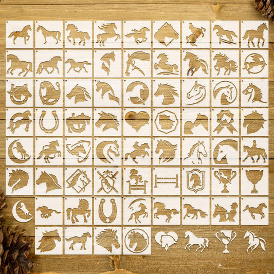 Marspark 66 Pcs Small Stencils for Crafts Reusable 3 Inch Stencils for Painting on Wood DIY Craft Paint Template for Wall Home Decor Card Rock Canvas Drawing Holiday (Horse)