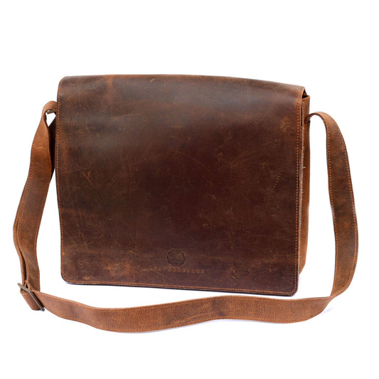 L LEATHERESQUE Chelsea Handmade Genuine Leather Crossbody Laptop Messenger Shoulder Bag 14 inch Satchel for Men and Women Crazy Horse Distressed Vintage Brown