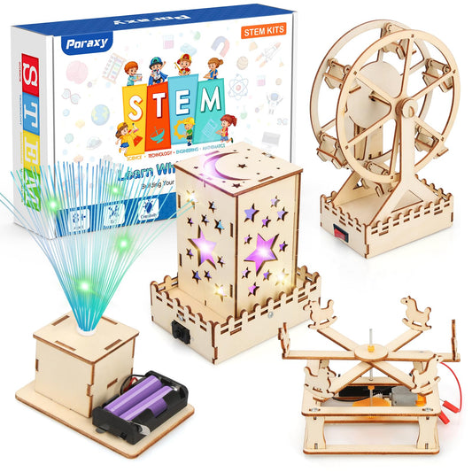 Poraxy 4 in 1 STEM Kits for Kids Age 8-10, Science Kits Building Projects for Kids, STEM Toys for Boys Girls Age 8-13, 3D Puzzles Educational Craft 8-12, Birthday Gifts for 6 7 9 10 11 12 13 Year Old