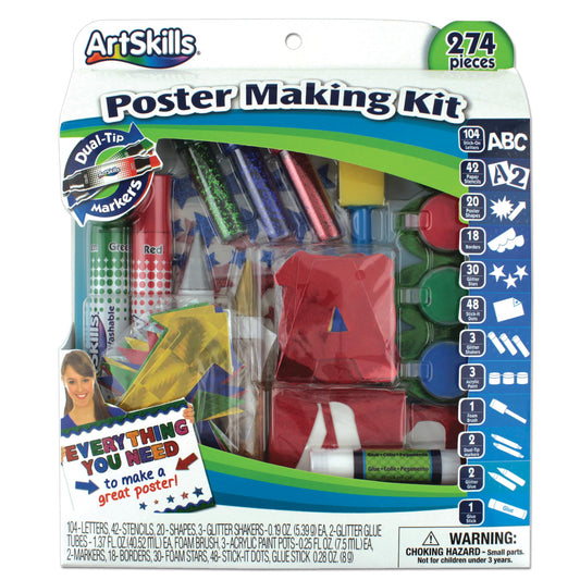 ArtSkills Poster Making Kit, Project and Crafts Science Fair Board Supplies with Markers, Stencils, Letters, Glitter, Glue and More, 274 Pieces