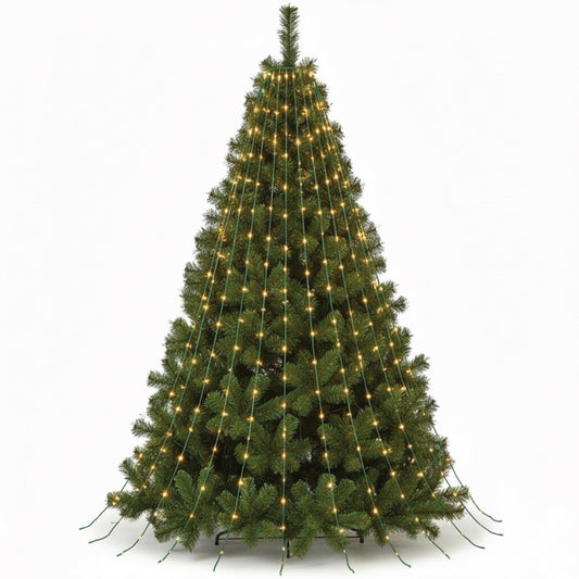 Holiday Bright Lights 8FT Cascade Tree Light with 832 LED Bulbs, Warm White Steady Glow on Green Wire, 16 Strands for Outdoor Decor