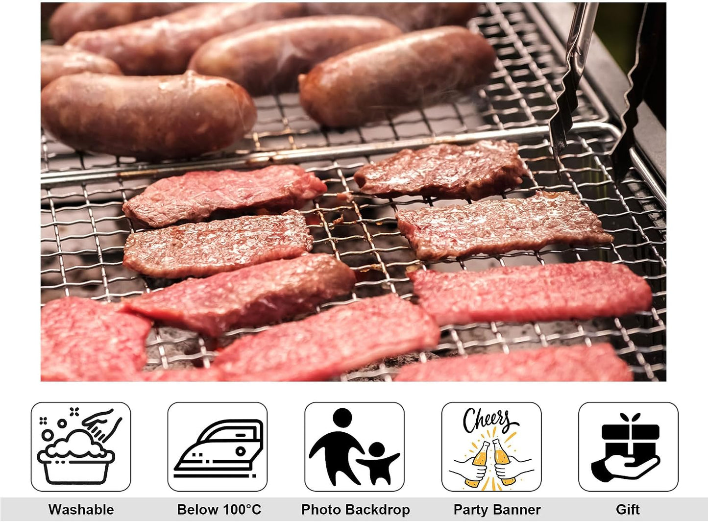 KeyWork 8x8ft Smoky BBQ Meat Assortment Backdrop Sausages Beef Slices Photography Background for Catering Event