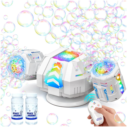 2026 RC Bubble Machine, Rechargeable Bubble Maker with 360°Automatic Rotation & 9 LED Light, 30000+ Bubbles Blower Machine Toys Gifts for Kids, Birthday Parties, Wedding, Indoor, Outdoor Activities