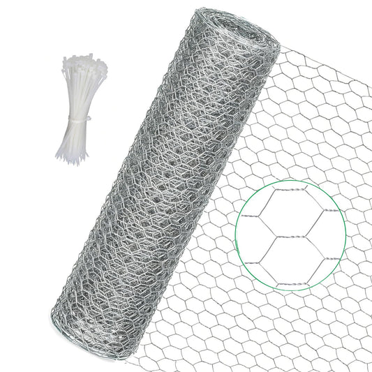 KIMZHE Chicken Wire Fencing, 16 Inx 23Ft(40cm x 7m) Chicken Wire Mesh Roll, 1 in Mesh Poultry Wire Netting, Anti-Rust Hexagonal Galvanized for Chicken Coop Crafts Garden Fence with 50 Zip Ties