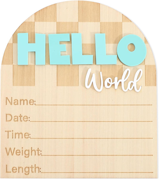 TERJIO Racing Hello World Bulletin Board - Little Racer Birth Information Record,Fast Race Car Checkered Wooden Board