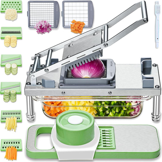Skiennix All-in-1 Vegetable Chopper - 8 Blade Mandoline Slicer with Container | Stainless Steel Design