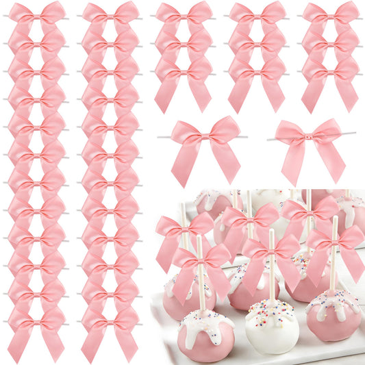 LiBongTa 36 PCS Pink Bows 3.5" Pre-Tied Small Baby Pink Satin Ribbon Twist Tie Bows for Gift Wrapping Candy Treat Bags Crafts Baby Shower Birthday Party Favors Wedding Decor