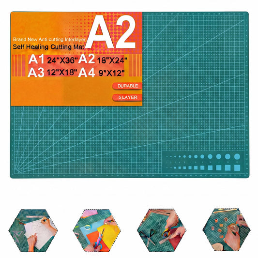 THMINS Self-Healing Sewing Mat, 18"24", 5-Ply Double-Sided Rotating Cutting Mat for Precision Sewing, Fabric Cutting, Crafts and Scrapbooking, A2, Green