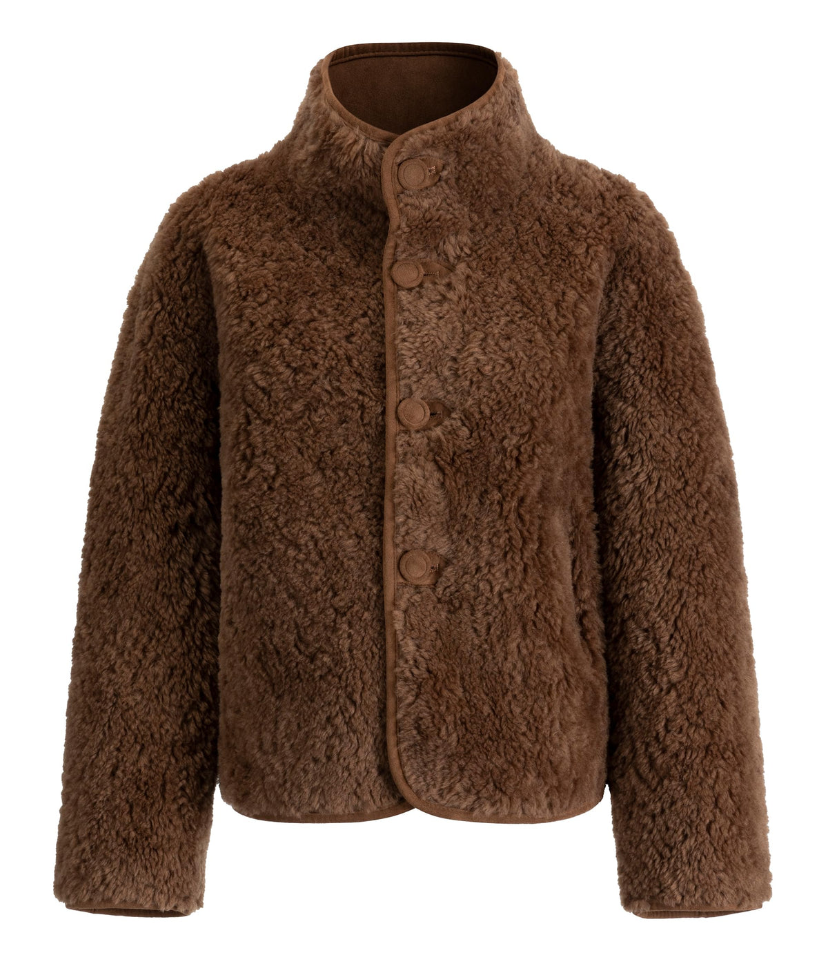 FLAVOR Womens Reversible Shearling Faux Leather Jacket Winter Casual Stand Collar Faux Fur Coats (Dark Brown, L)