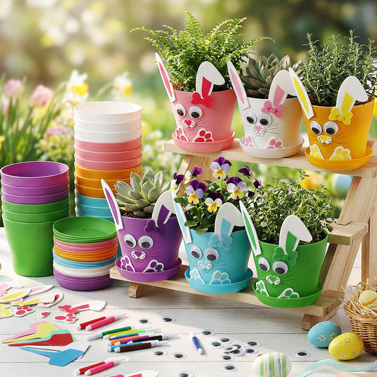 Ferrochef 24 Set Easter Bunny DIY Flower Pots Crafts Bulk Bunny Plant Cute Crafts Pot Graduation Party Favors Spring Decorative Garden Pots DIY Painting Kit Creative Gifts Art Project