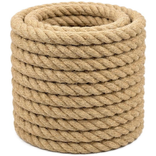 Natural Jute Rope (1 Inch x 50 Feet) Thick Hemp Rope Twisted Manila for DIY Crafts, Deck Railings, Porch Swing, Nautical Decorating