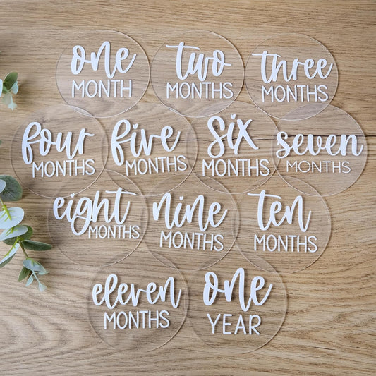 13 Acrylic Baby Milestone Discs for Photos - PCS Clear Monthly Cards, Photo Prop, Newborn Birth Announcement Sign