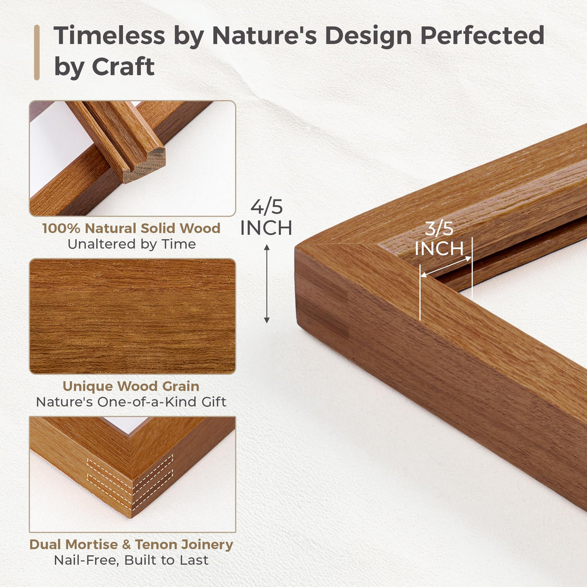 Fun Memories 4x6 Picture Frame, Natural Solid Teak Wood Photo Frame with HD Tempered Glass, Modern Simple 4x6 Wooden Frame Matted to 3.5x5, Wall or Tabletop Display